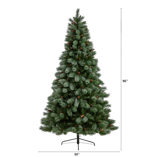 8ft. Unlit Snowed French Alps Mountain Pine Artificial Christmas Tree with Pinecones